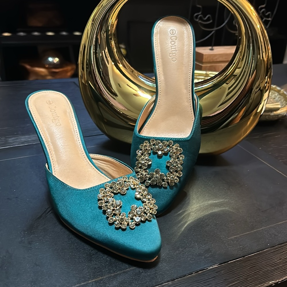 Emerald GreenWomen's Rhinestone Mules